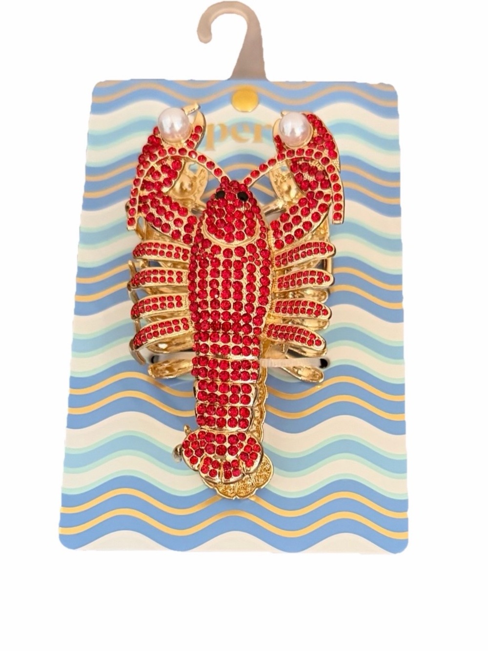 Red Lobster Crystal Hair Clip - Gold Tone